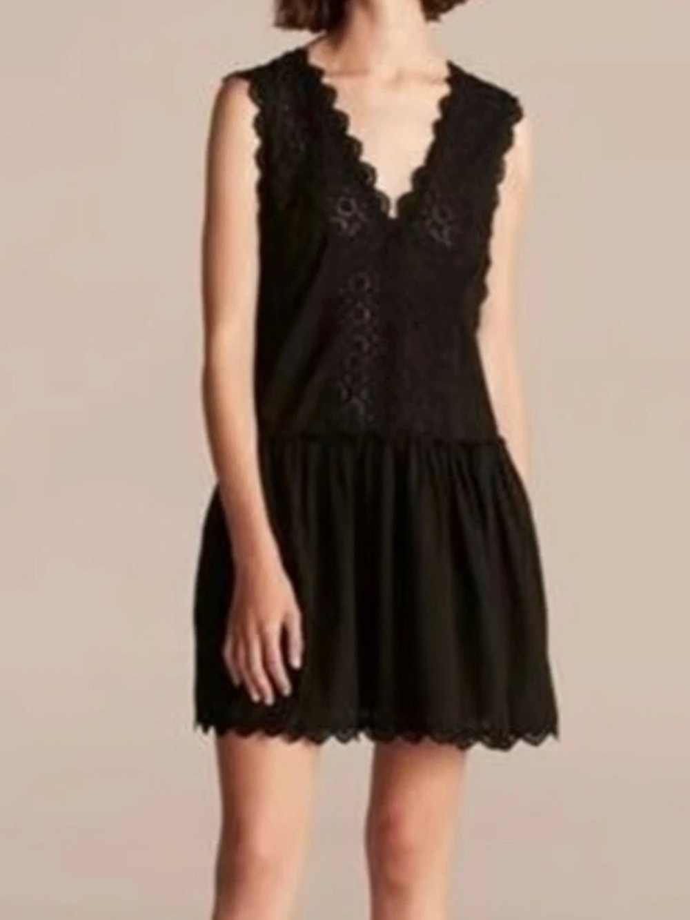 La Vie Rebecca Taylor Black Eyelet Embroidered Mini Dress Large Pockets